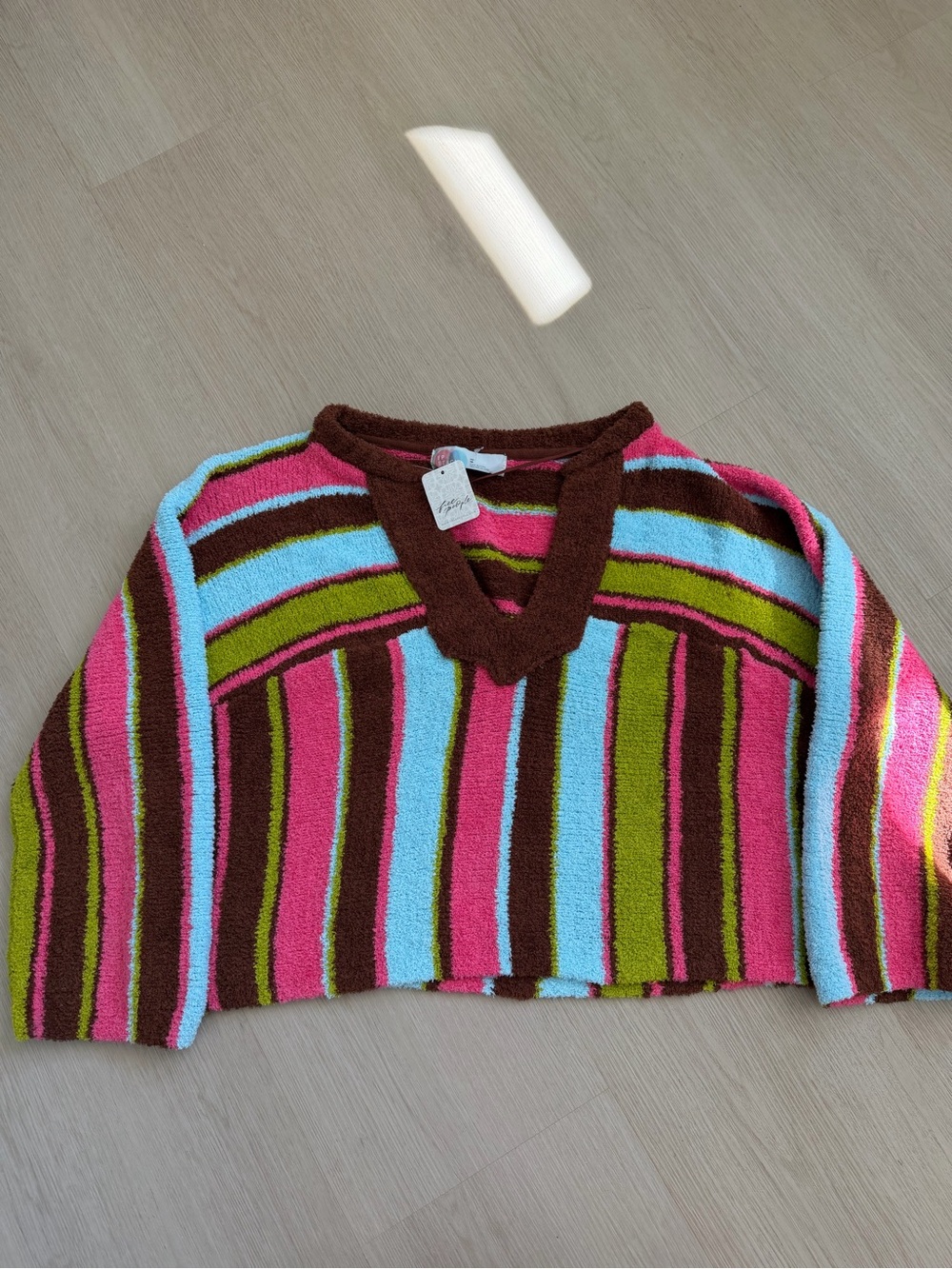 NWT Free People Striped V-Neck Cropped Sweater Brown Combo XS